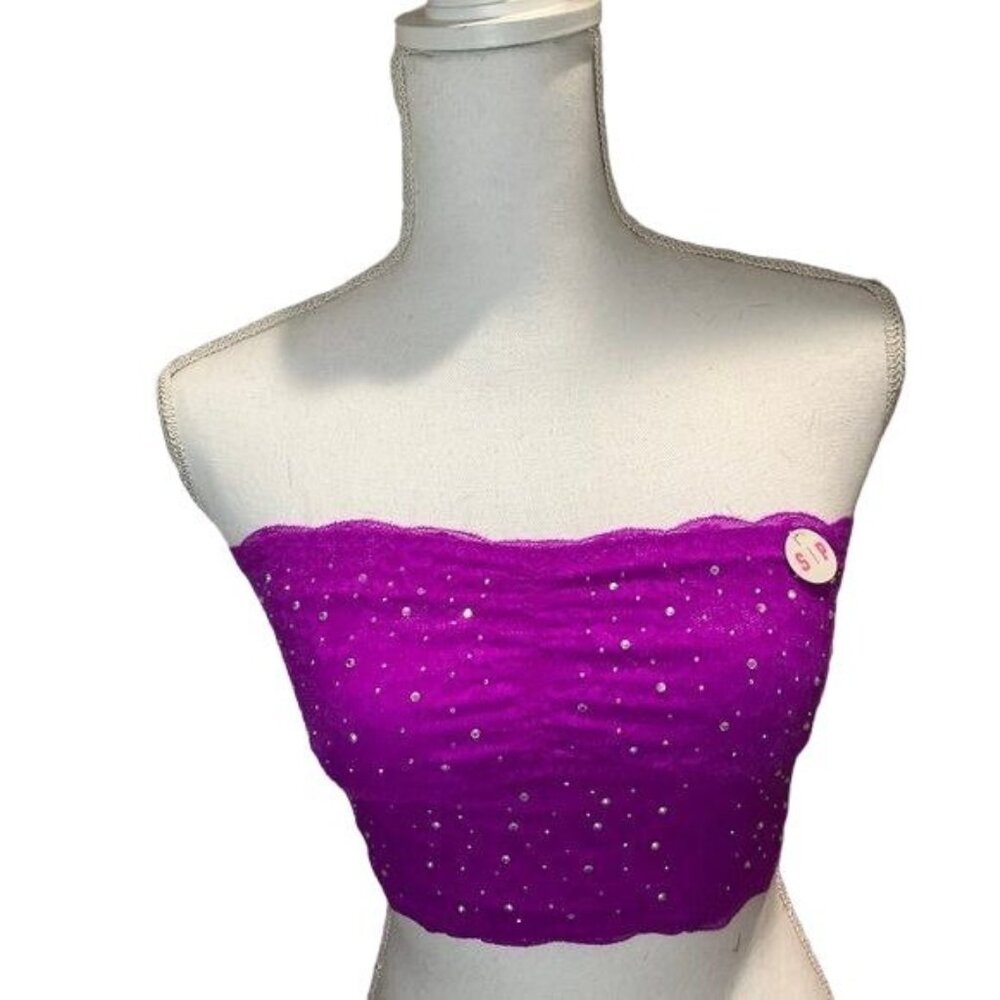 Purple Lace Strapless Bandeau Top With Rhinestone Accents S/P New With Tags